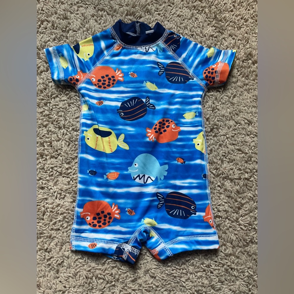 Baby Boys One Piece Fish Swimsuit - Blue (0-6)Months